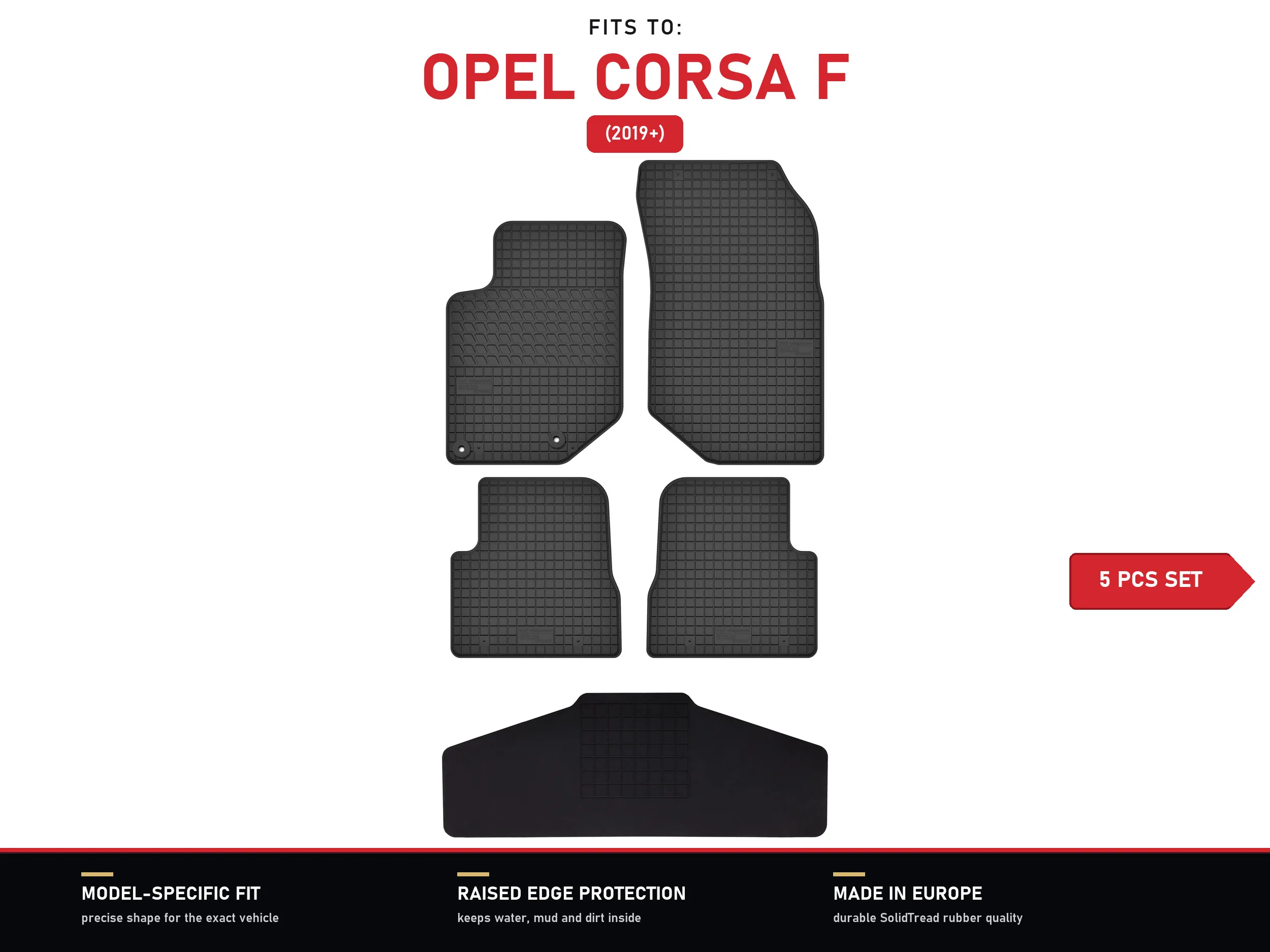 Rubberen vloermatten met tunnel voor: Opel Corsa F 2019- 5 stuks