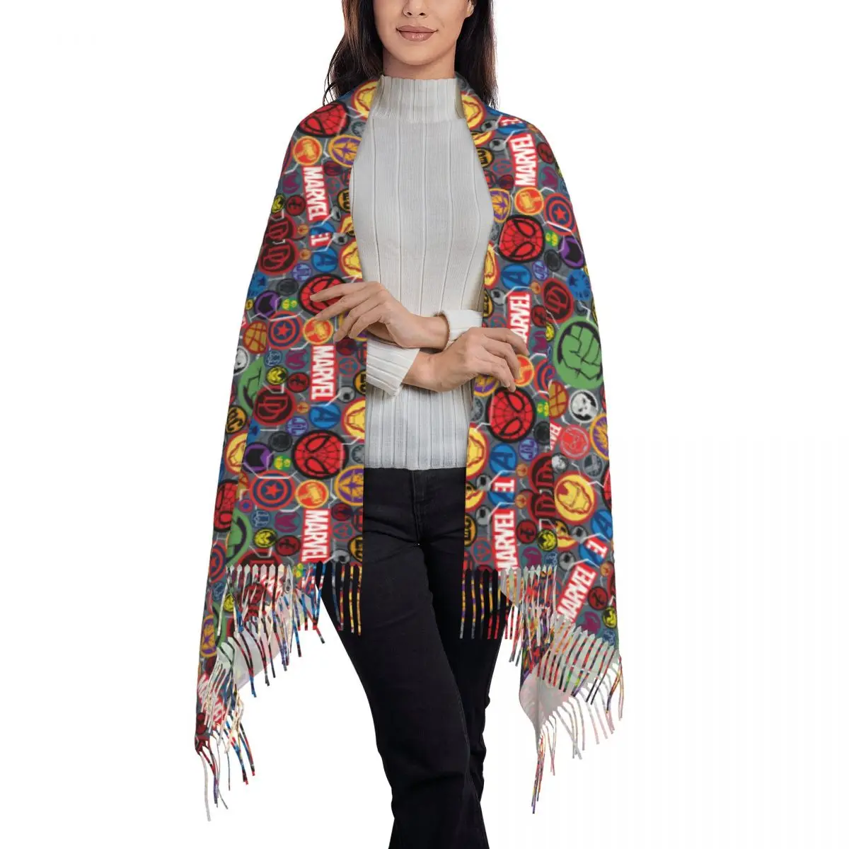 Fall Signs Shawl Marvel Avengers Film Multifunction Tassel Shawl Gift For Ladies Windproof Outdoor