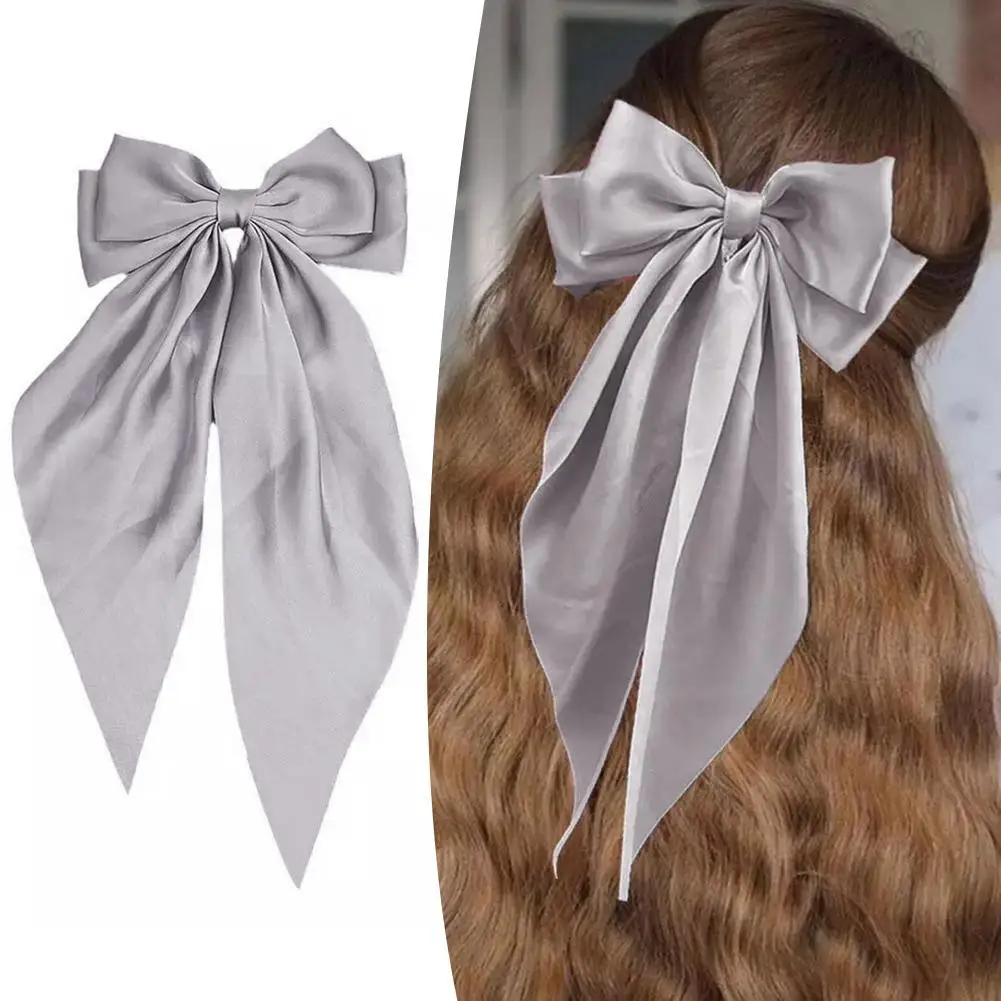 Large Satin Bow Hair Clip Retro Ribbon Bow Hairpin Temperament Clip Spring Fairy Super Accessories Hairpin Hair B2I2