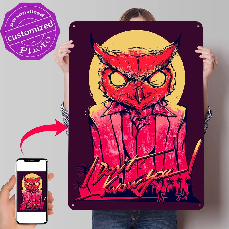 Hotline Miami Personalized 3D Textured Metal Poster Wall Art Tinplate Sign for Home Decor Living Room House Office Decoration