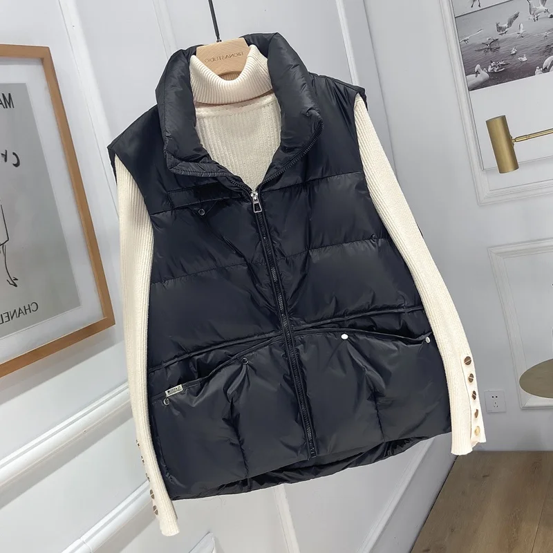 

Trendy Large Size 300 Pou Women's Bla Stand Collar Double ket Vest Winter Outerwear European Sle Faionable Jaet