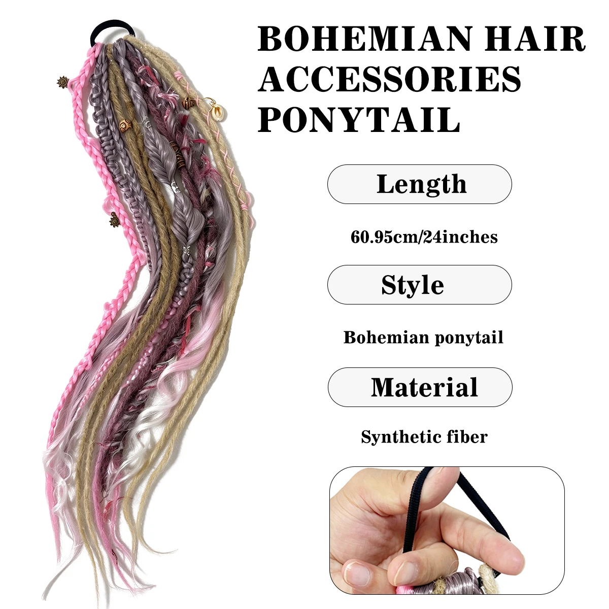 Boho Dreadlock Ponytail Hair Extensions Synthetic Handmade Braided Ponytail With Fake Hair Piece for Party Festival Cosplay