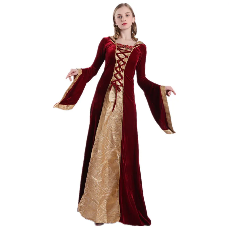 Nuovo loween Corte medievale Lungo Princ Dr Lady Queen Costume Ele Spettacolo teatrale etnico tradizionale da donna...