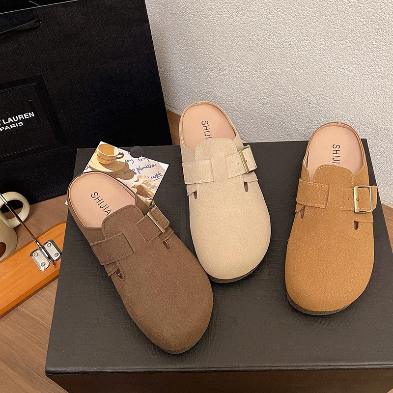 New Style Fashion Women's Clogs Mules Cork Slippers Outdoor Mules Suede Shoes with Arch Support Leather Sandals Zapatos Mujer