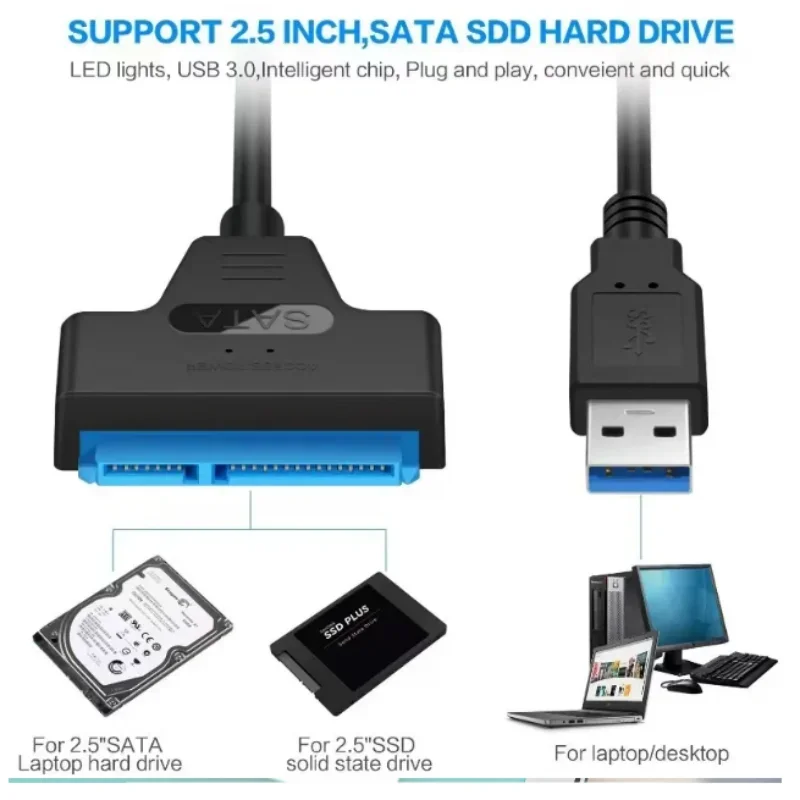 USB 3.0 2.0 SATA 3 Cable Sata To USB 3.0 Adapter Up To 6 Gbps Support 2.5 Inch External HDD SSD Hard Drive 22 Pin Sata III Cable