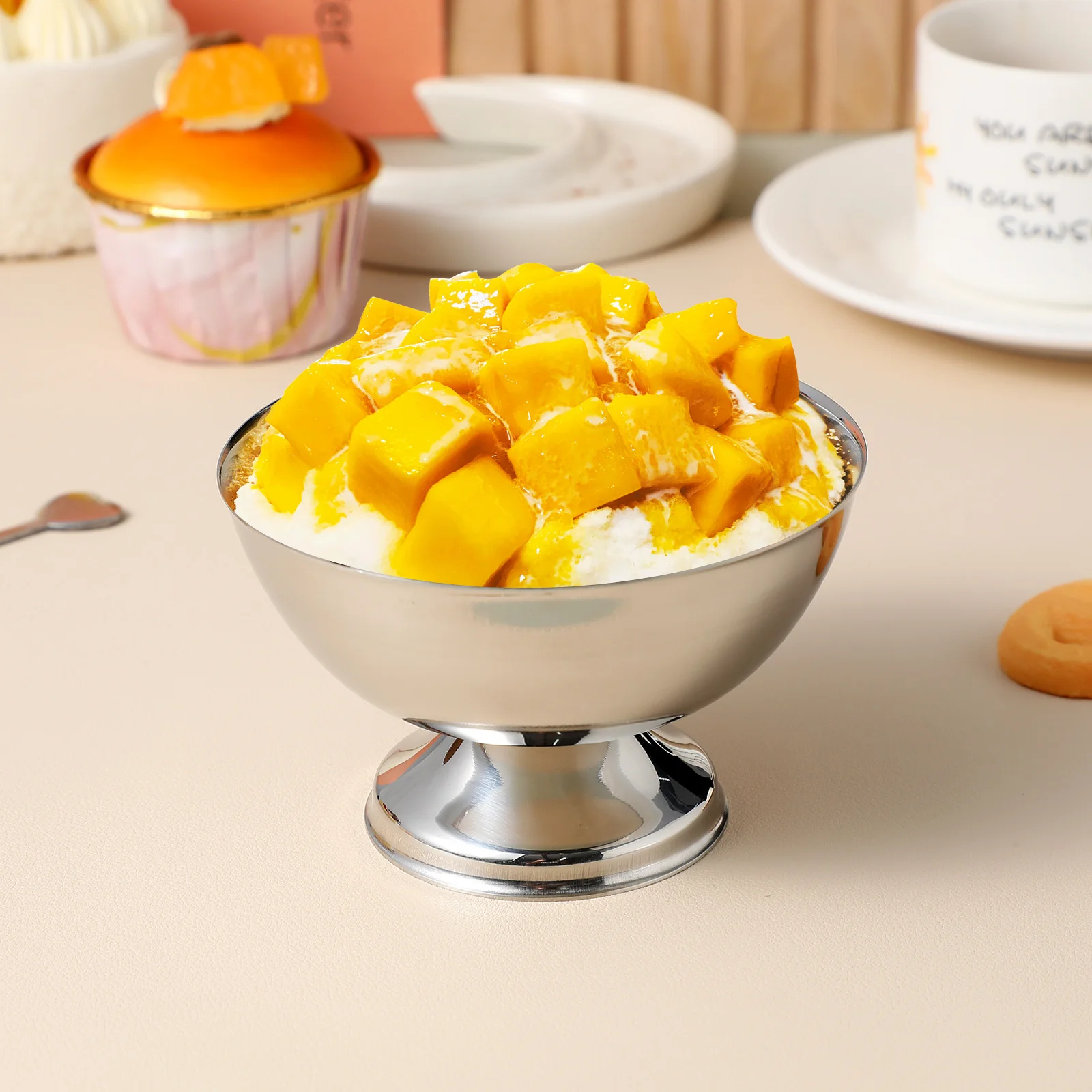 

1Pcs Stainless Steel Salad Cup Sturdy Safe for Ice Cream Dessert Fruit Snack Candy Bowl Household Kitchen Tableware