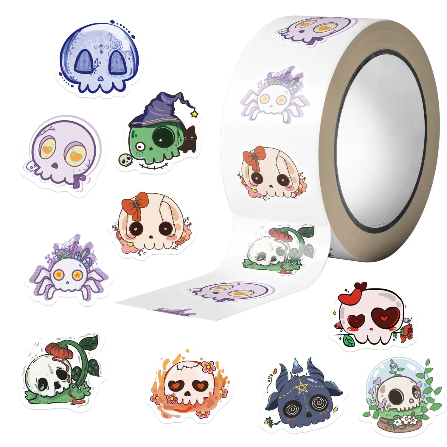 

500pcs/Roll Groovy Skull Cartoon Sealing Stickers DIY PVC Laptop Decals Decoration Reward Gift Toy