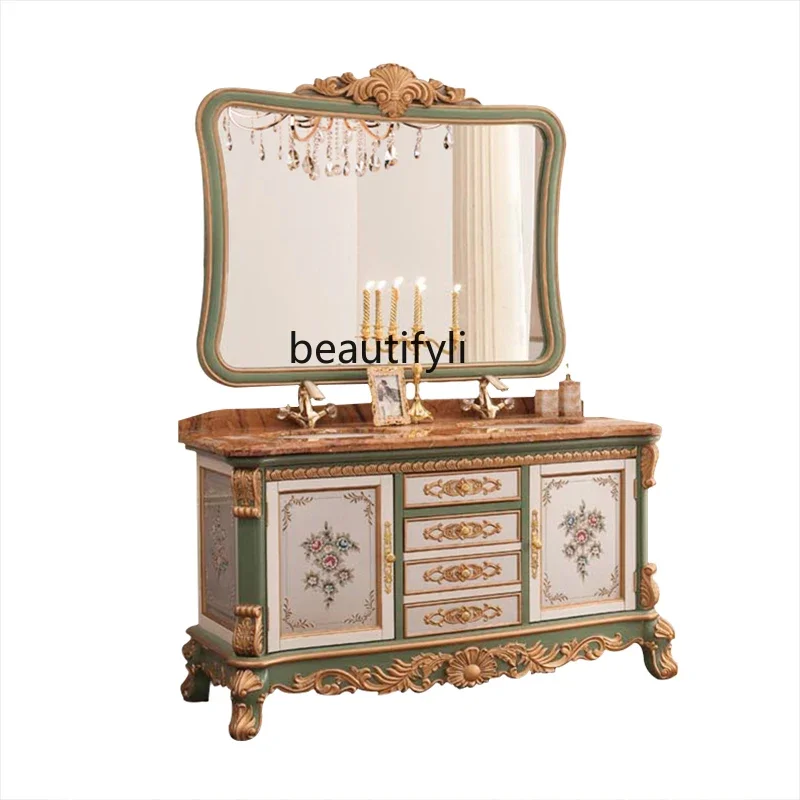 

European bathroom cabinet wash basin cabinet painted retro washstand marble washbasin cabinet