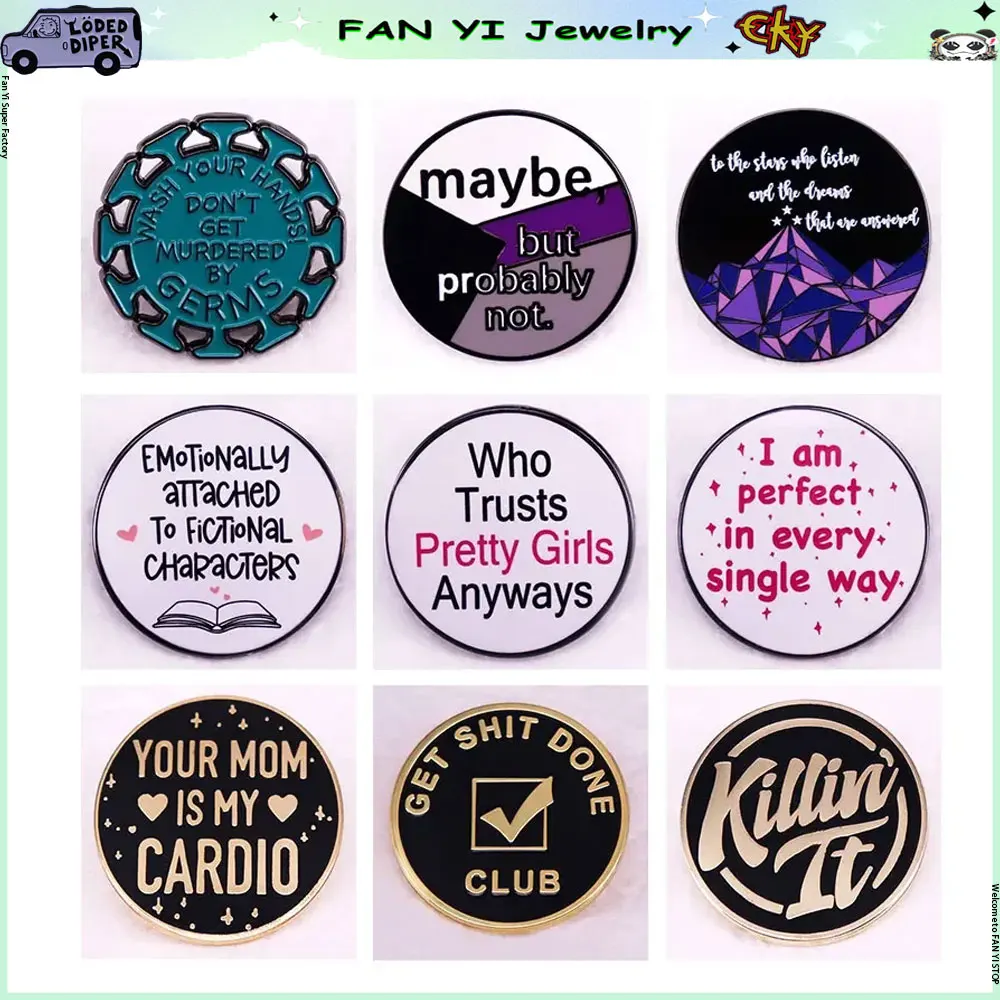 الأزياء جولة الإنجليزية الاقتباسات بروش المعادن المينا دبابيس الأصالة التلبيب الفنون شارة الرجال النساء مجوهرات اكسسوارات هدايا