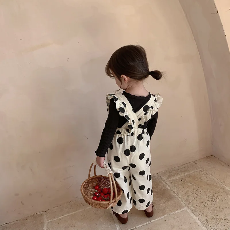 Girls' Set Long Sleeve Stretch Base Shirt with Polka Dot Overalls24Autumn and Winter New Fashion Foreign Trade Children's Wholes 3