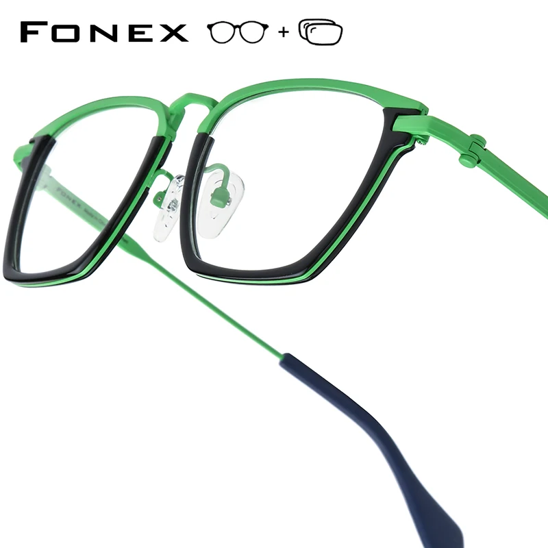 FONEX Progressive Prescription Glasses Anti Blue Photochromic Myopia Optical Lenses Men Square Eyeglasses Titanium Frames 85836