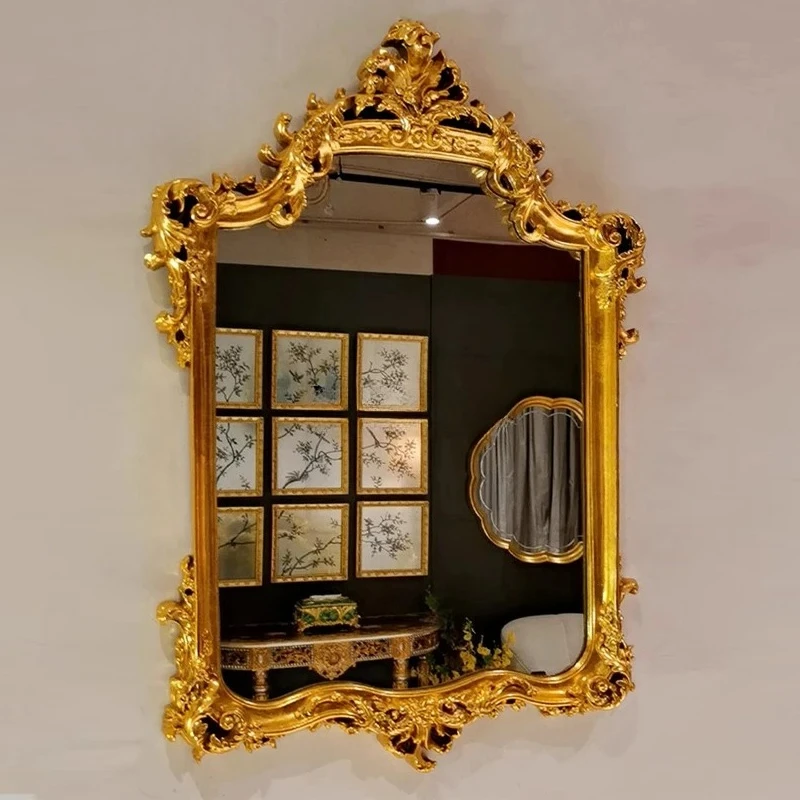 

Французское ретро зеркало для ванной комнаты, резьба по дереву, цветок, золотое крыльцо, камин, декоративное зеркало, настенное подвесное