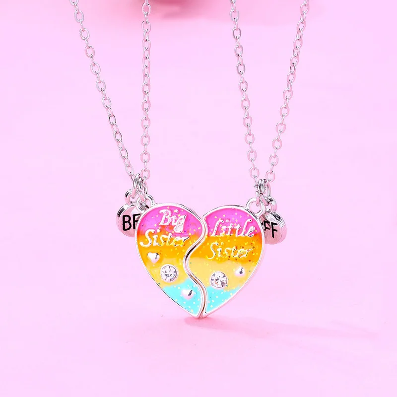 2Pcs/Set Colorful Big Sister Little Sister Pendant Chain Best Friends Necklace BFF Friendship Children\'s Jewelry Gift for Girls