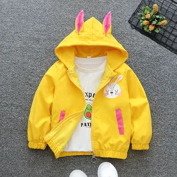Girls Rabbit Windbreaker Jacket 2 New Rabbit Girls Jacket Spring Autumn Hooded Zipper Baby Windbreaker Coat Birthday Gifts Children's Clothing 1 2 3 4 5 6 Years 2