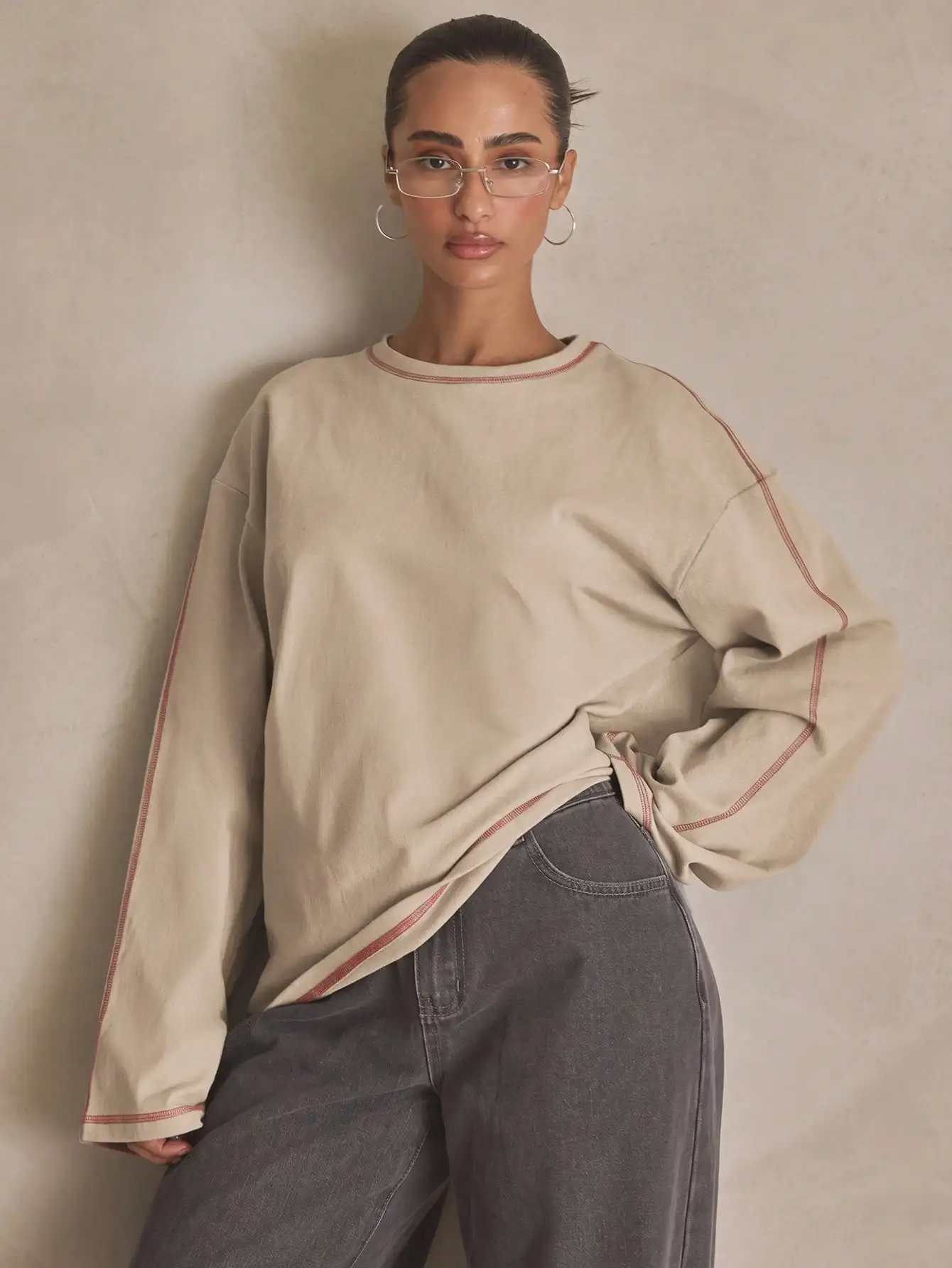 Womens Oversized Washed Long Sleeve T Shirt 90s Grunge Retro Indie Aesthetic Crewneck Pullover Top Solid Mineral Wash Charcoal Grey Raw Hem Dropped Shoulder Slouchy Relaxed Fit For Autumn Spring Everyday Campus Streetwear Thanksgiving Christmas Gift