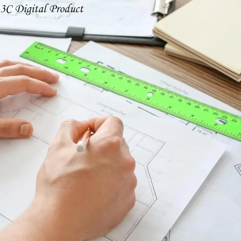 Рисование линейка с отверстием 12 дюймов красочные прозрачные правители дюймы и сантиметра шкалы математической чертежи Q84A
