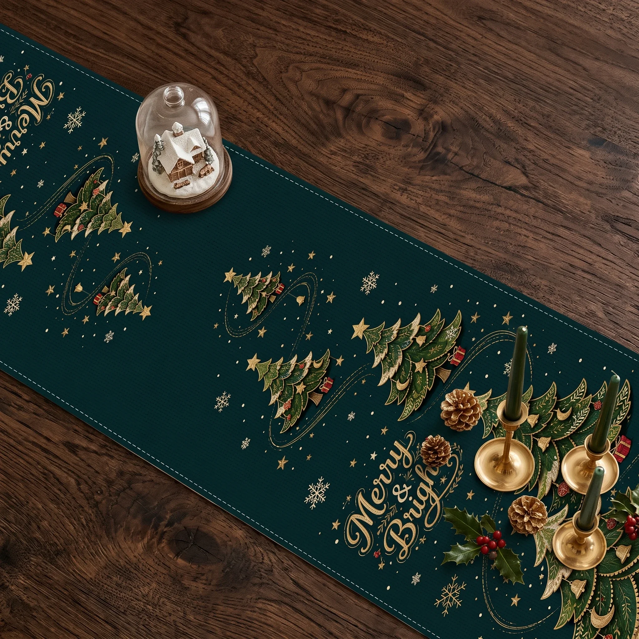 Winter Christmas Tree Table Runner, Practical, Kitchen Dining & Home Party Table Runner