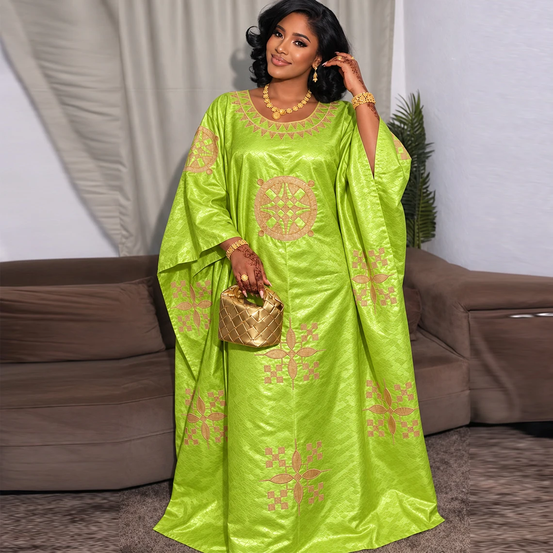 Gold Line Brocade Basin Dress With Scarf Nigerian Origianl 100% Cotton Dashiki Wedding Boubou French Modern Bazin Rich Long Robe