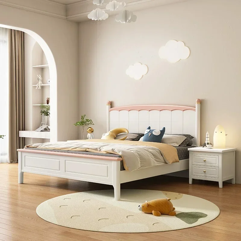 Cream wind white children's bed 1.2 meters boy girl princess bed Nordic solid wood single bed 1.35m small apartment
