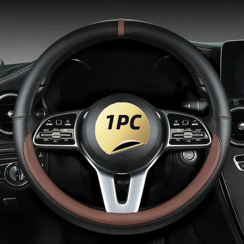 

All-Season Full Leather Steering Wheel Cover - Nappa Leather, Odorless, Stain-Washable, Fashion Two-Color Design