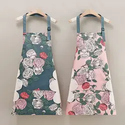 PVC Waterproof Apron With Hand Towel Rose Print Kitchen Coking Apron Antifouling Wear Resistant Restaurant Uniform Household