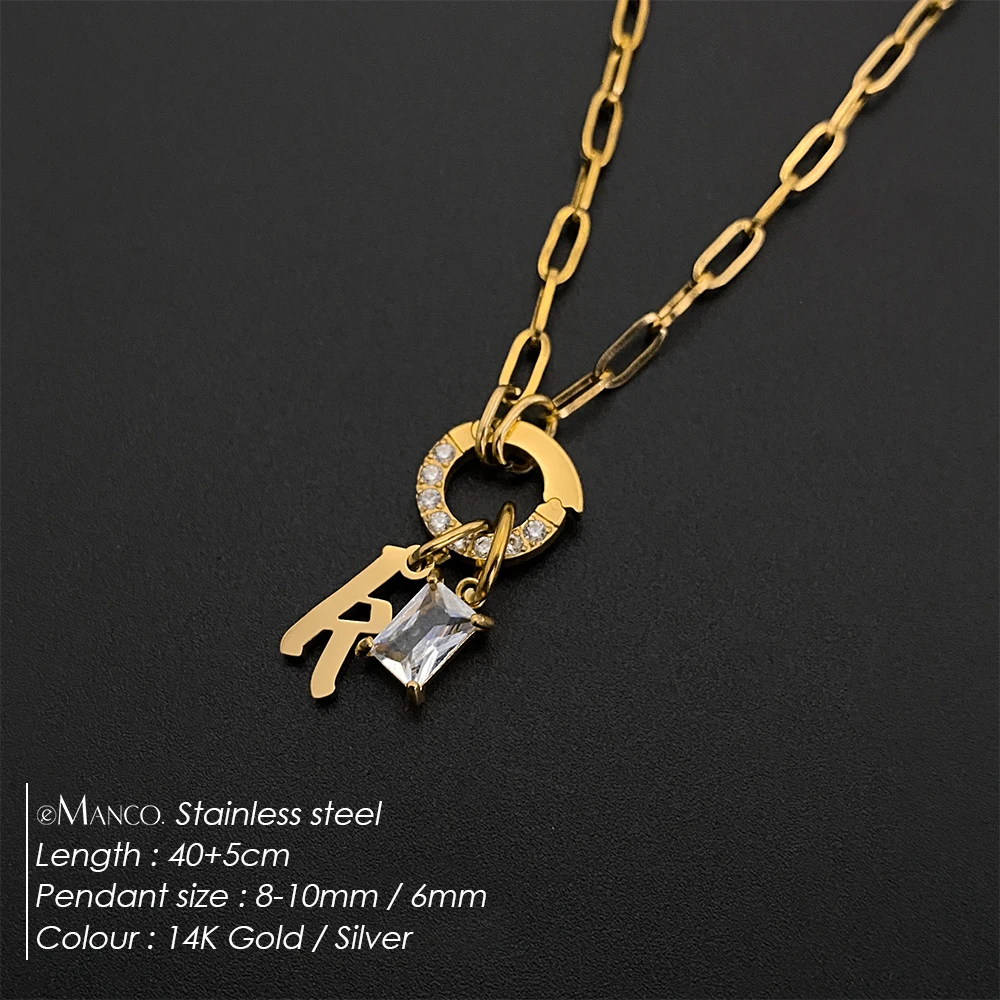 eManco الفولاذ المقاوم للصدأ DIY المختنق القلائد النساء قلادة الربيع مشبك سلسلة الأولي رسالة زركونيا قلادة المرأة مجوهرات #2