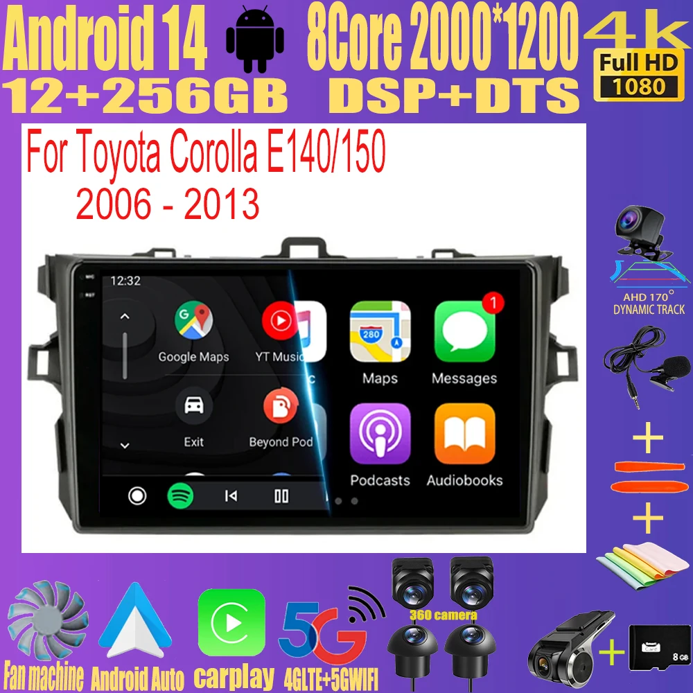 

Android 14 Carplay 2din Car Radio For Toyota Corolla E140/150 2007 2008 2009 2010 2011 2012 2013 4G GPS Multimedia Player Stereo