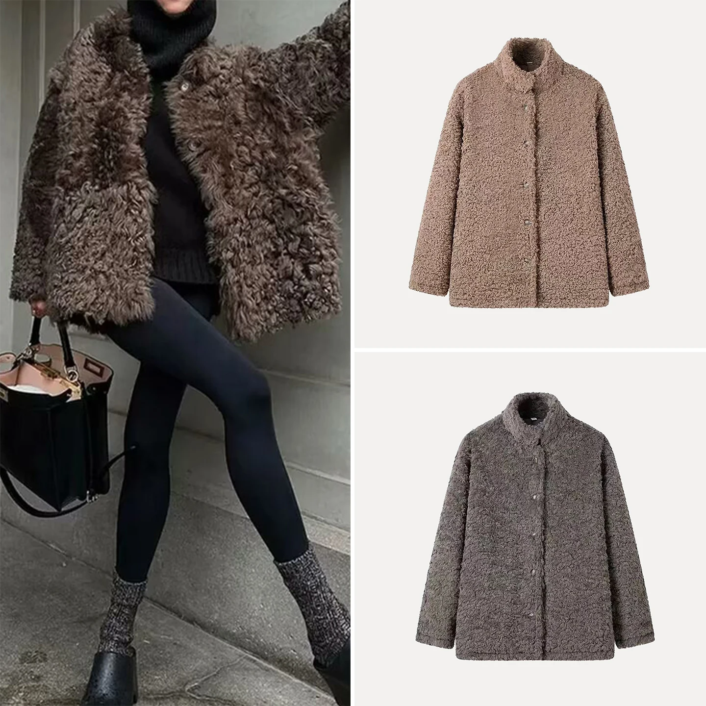 

Ele Simple Casual Women's Faion Outerwear 2025 Autumn New Sle Long Sve Stand Collar Button Closure Coat