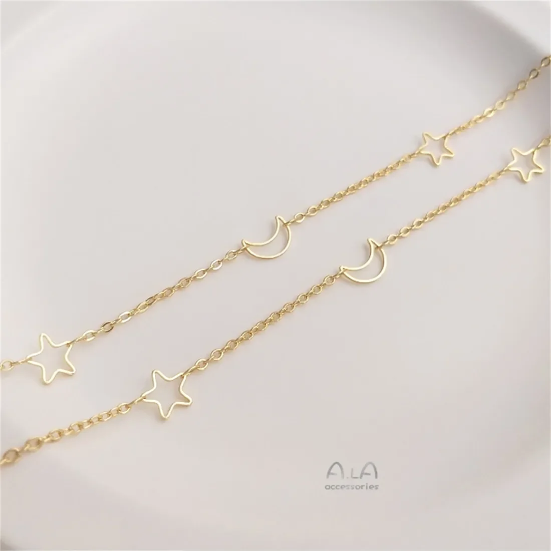 

14K Bag of Real Gold Stars Moon Chain Fashion Handmade Loose Chain Diy Necklace Bracelet Jewelry with Chain Materials B645