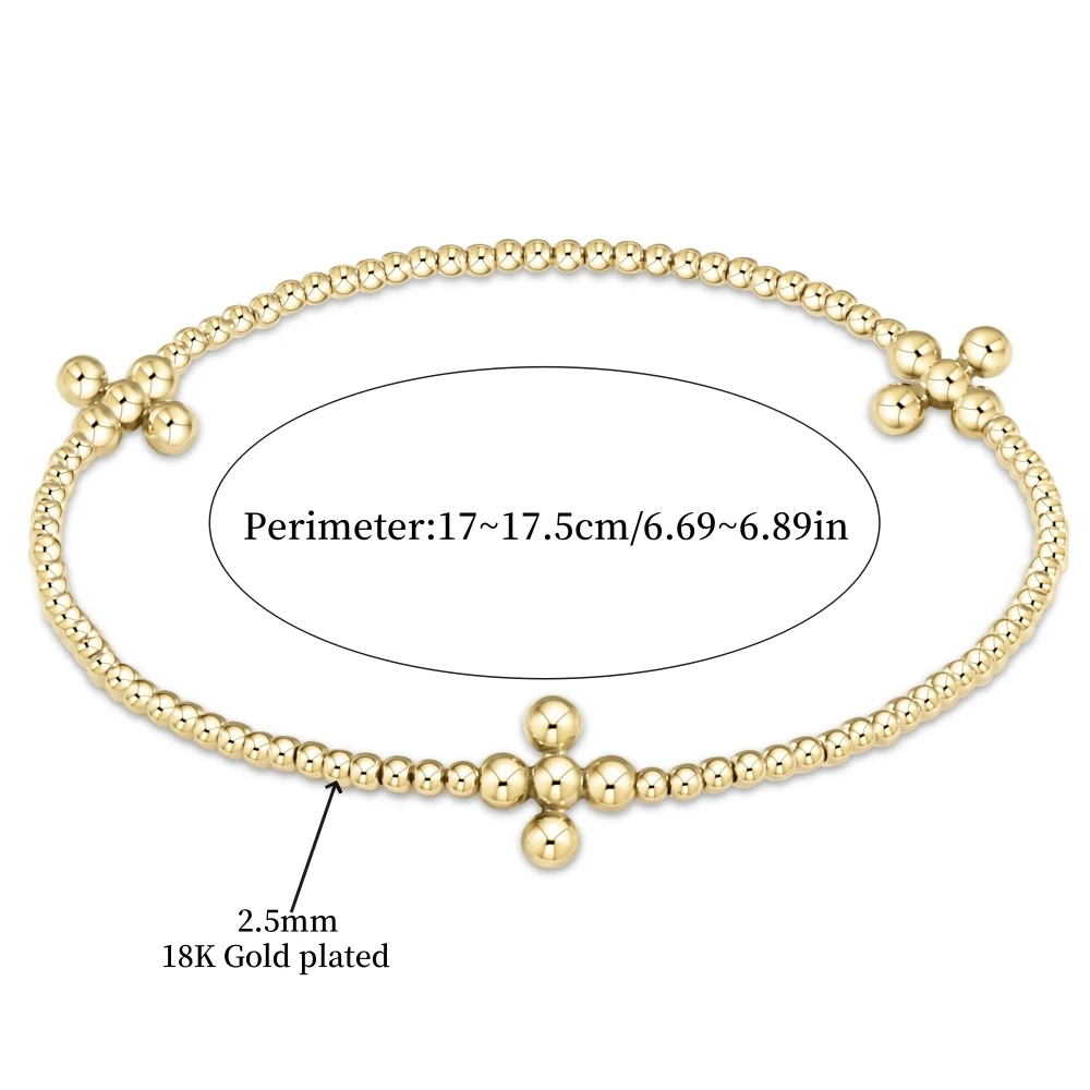 Vlen Cross Bracelet Jewelry Gift Stackable 18K Gold Plated Beads Bracelets for Women Summer Pulseras