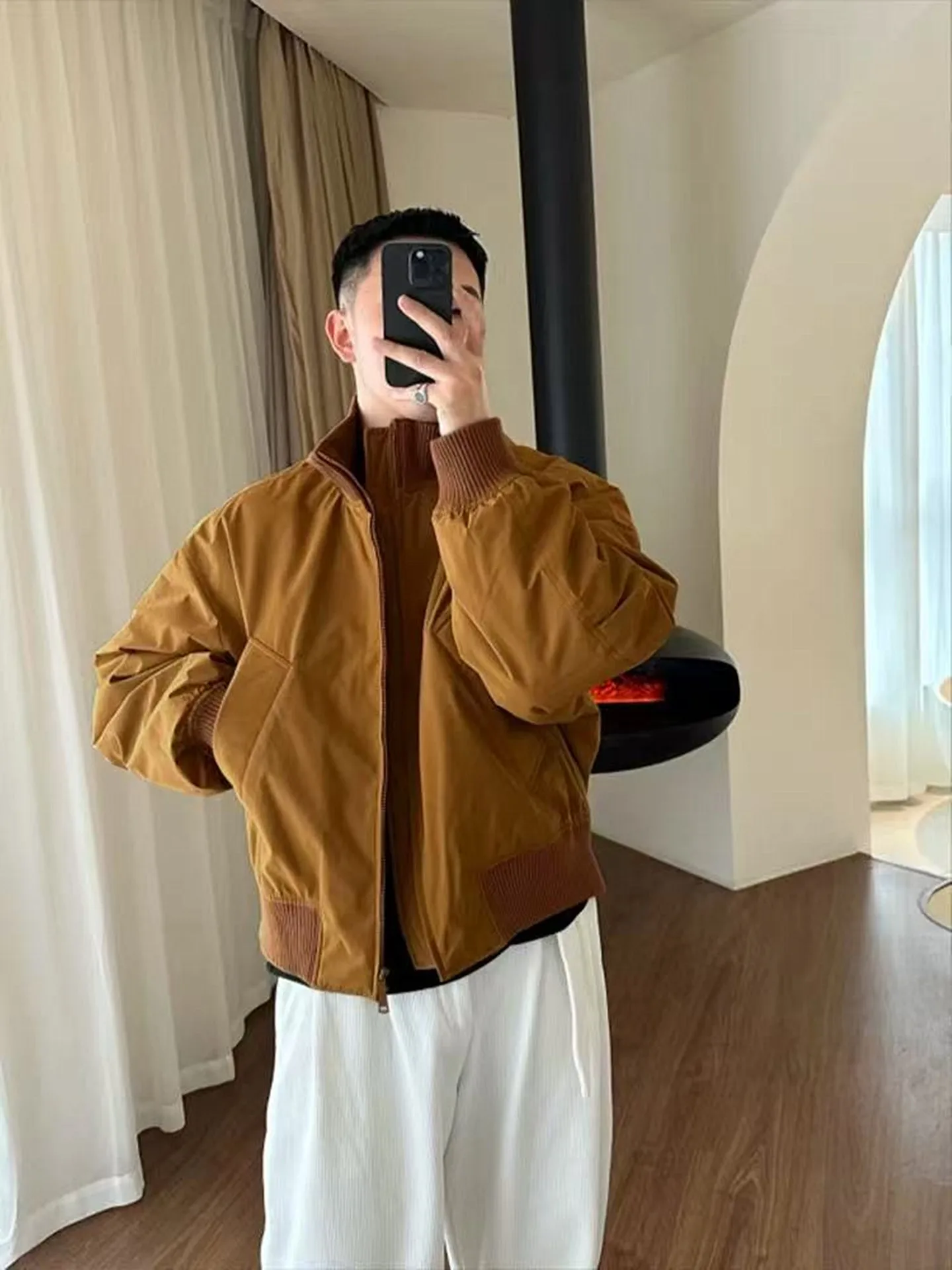 

American Sle Bomber ort Flight Jaet Cotton Coat Men Winter Trendy Thiened Warm Cold-resistant Cotton Outerwear