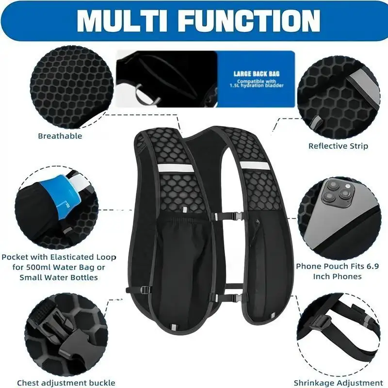 Running Vest For Women Men, Adjustable Chest Strap Running Hydration Vest Lightweight Reflective Hydration Backpack For Marathon