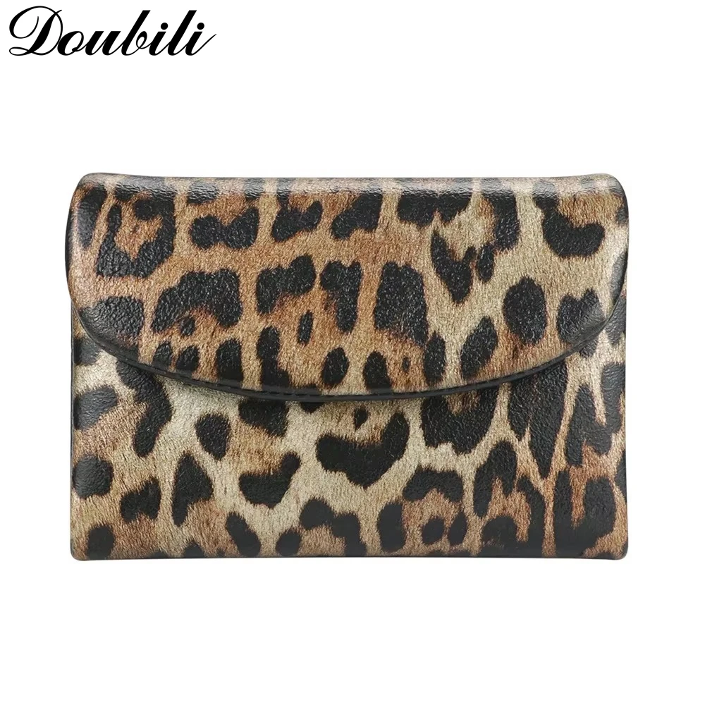 Doubili Leather leopard print wallet, fashionable women's wallet, three fold card bag, zero wallet