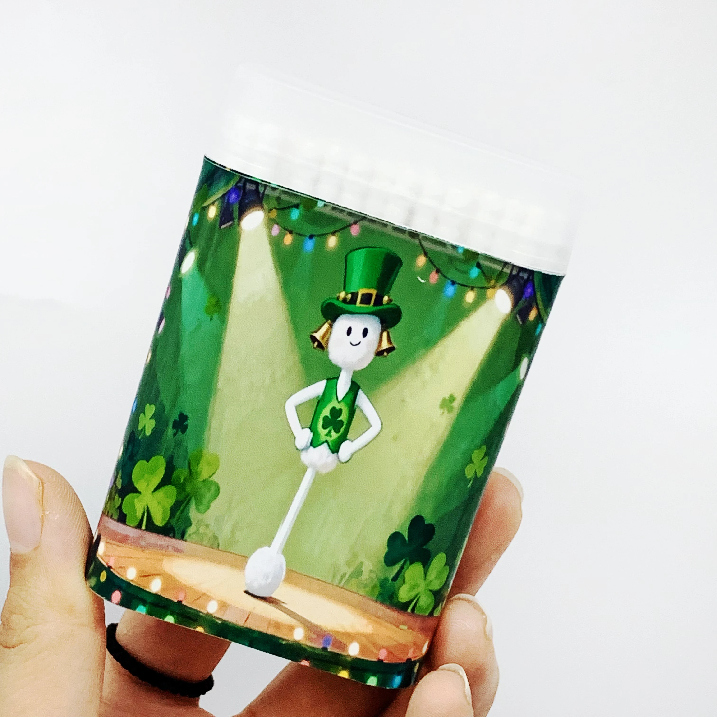 300 قطعة عيد القديس باتريك برأسين دوامة ملعقة أعواد قطنية الإبداعية سانت باتريك أعواد قطنية عصا