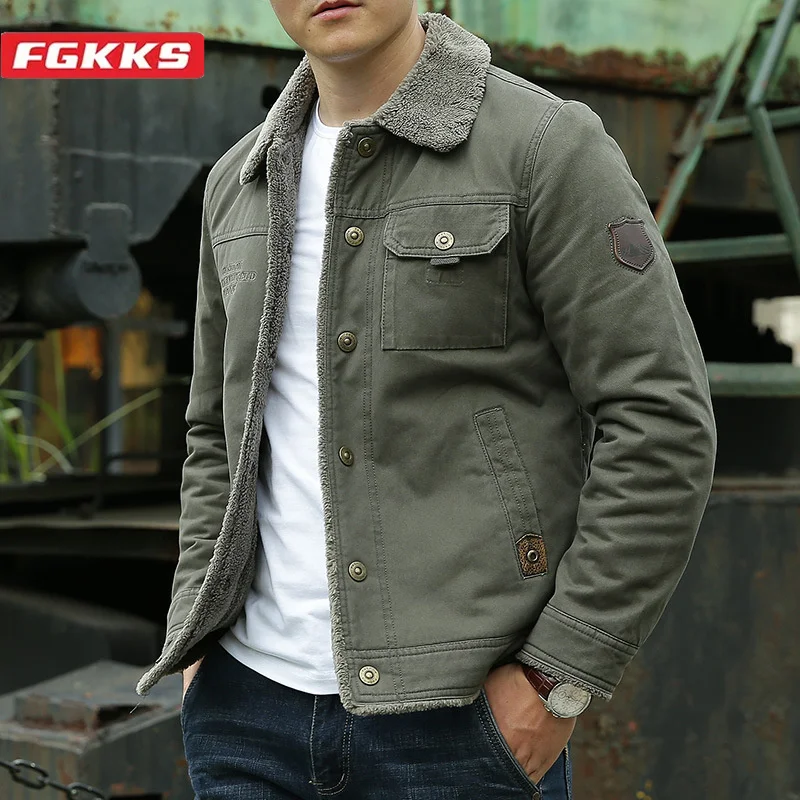 FGKKS 2024 Outdoor Casual Jacket For Men Plus Fleece Slim-Fit Fashion Coat High Quality Design Streetwear Jacket For Men