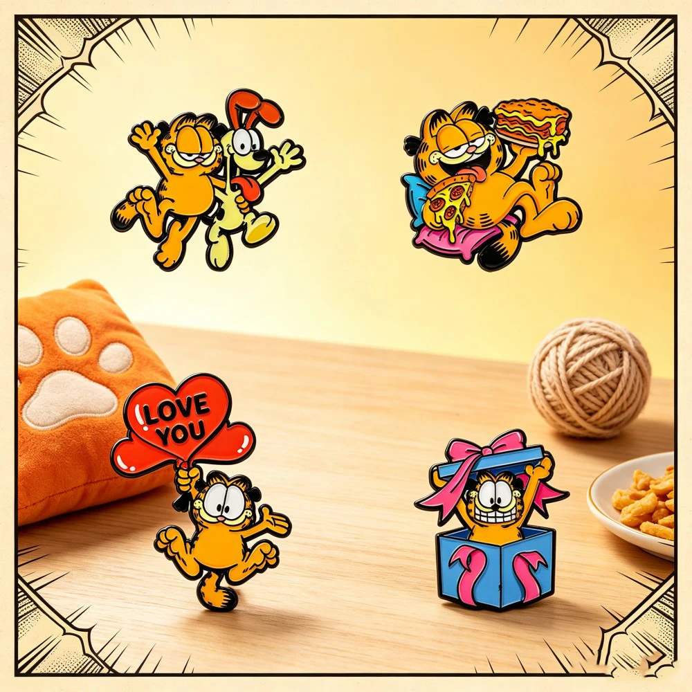 4 Stück Niedliche Orange Katzen-Anime-Broschen, Lustige Anstecknadeln für Rucksack, Jacke, Kleidung, Dekoration, Geschenk – Detail 6