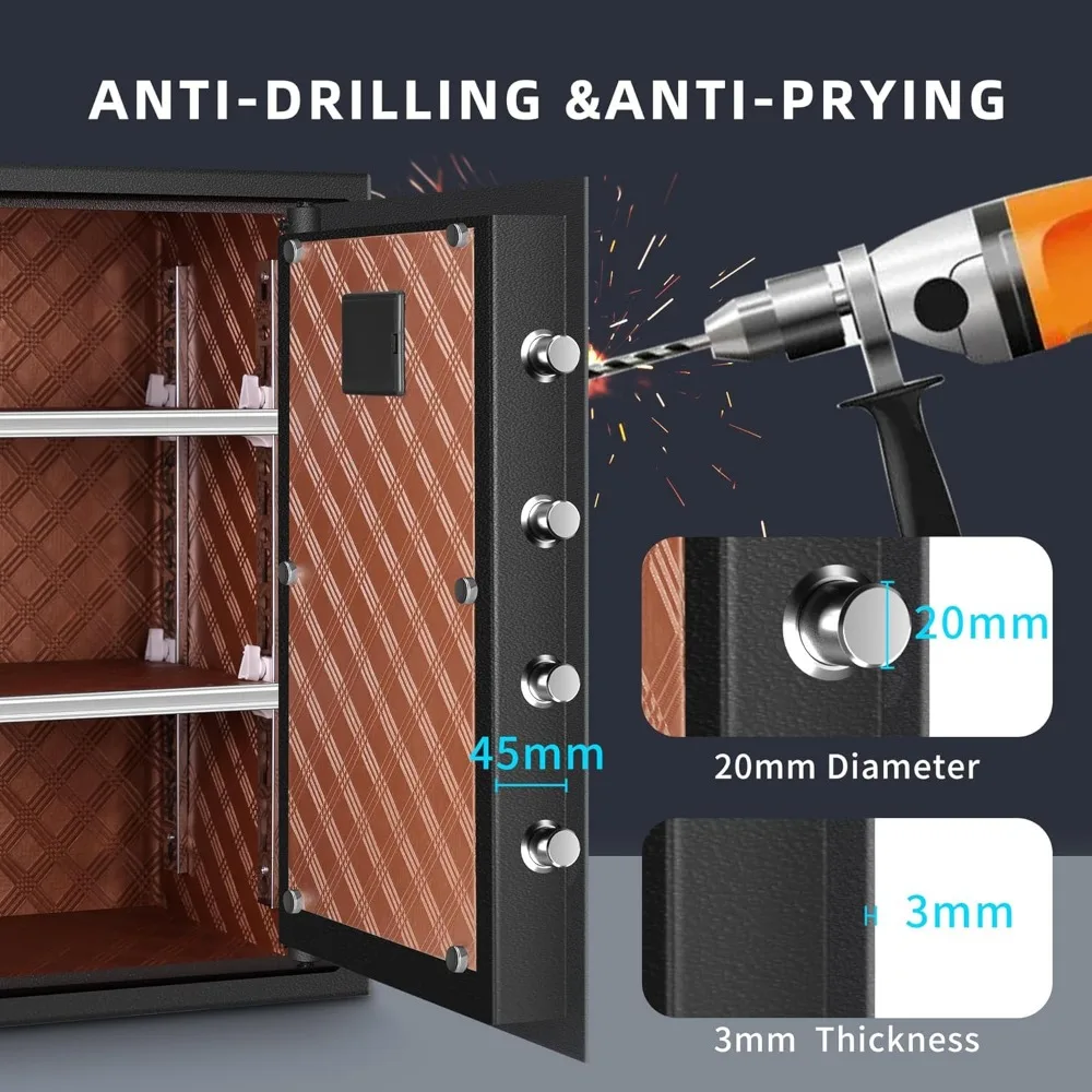 Large Fingerprint Safe – 3.02 Cubic Feet,Biometric Fingerprint Home Safe Box with Digital Keypad,Security Safe with Induction L