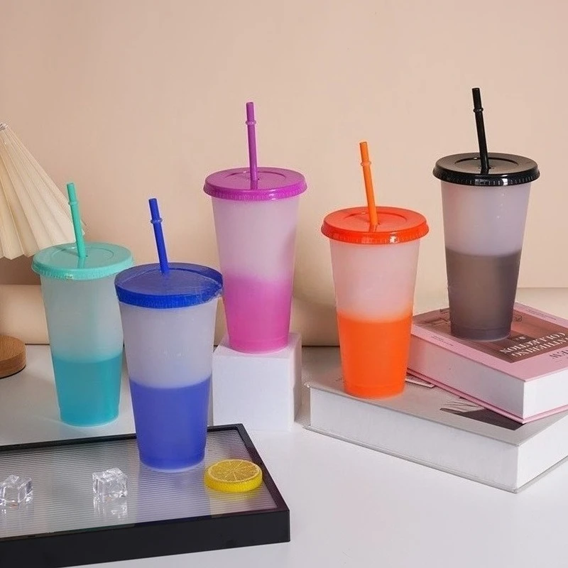

10 Pack 710ml Color Changing Cup Cold Sensitive Tumbler with Straw BPA Free Plastic Drinkware Set for Party Home Office Use