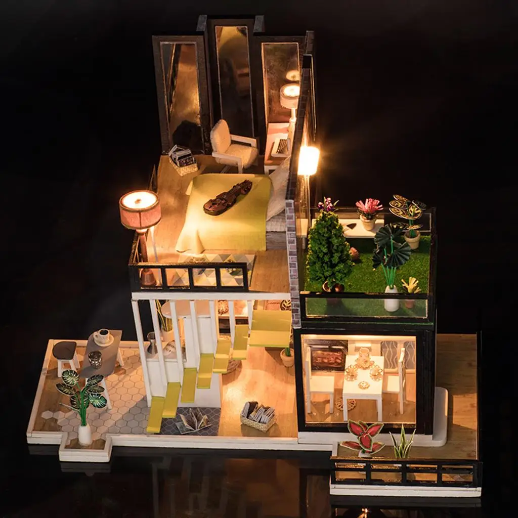 1/20 خشبية مصغرة LED ضوء دمية الأثاث لتقوم بها بنفسك مجموعة ألغاز #3