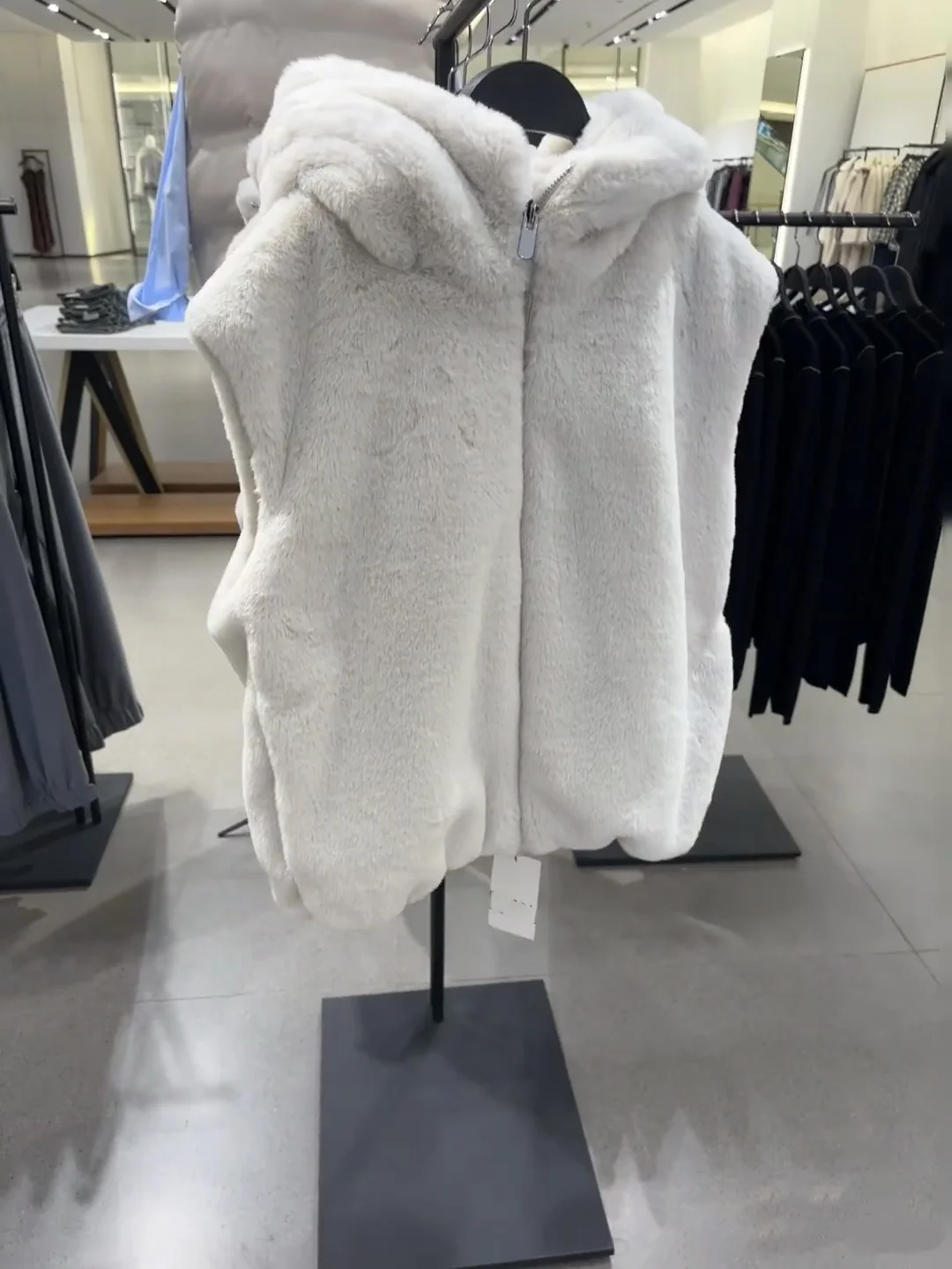 

New Autumn Winter Women's Vest Top Pile Effect Svel Hooded Polyurethane Blend Commute Sle Warmth Medium Zipper Closure