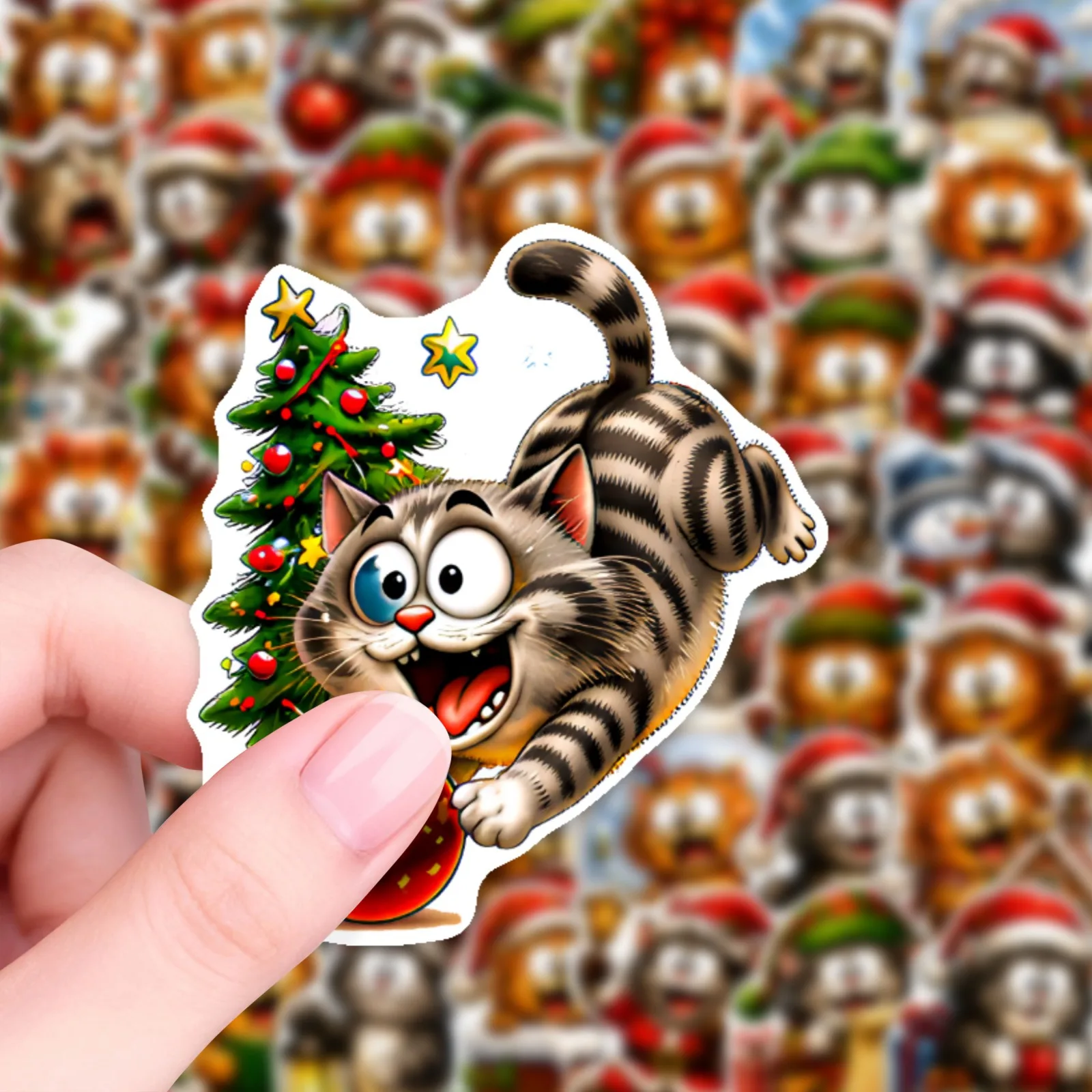 50 PCS American Retro Naughty Fat Cat Christmas Cartoon Stickers Christmas DIY Gift Decorate Waterproof Self Adhesive Decals