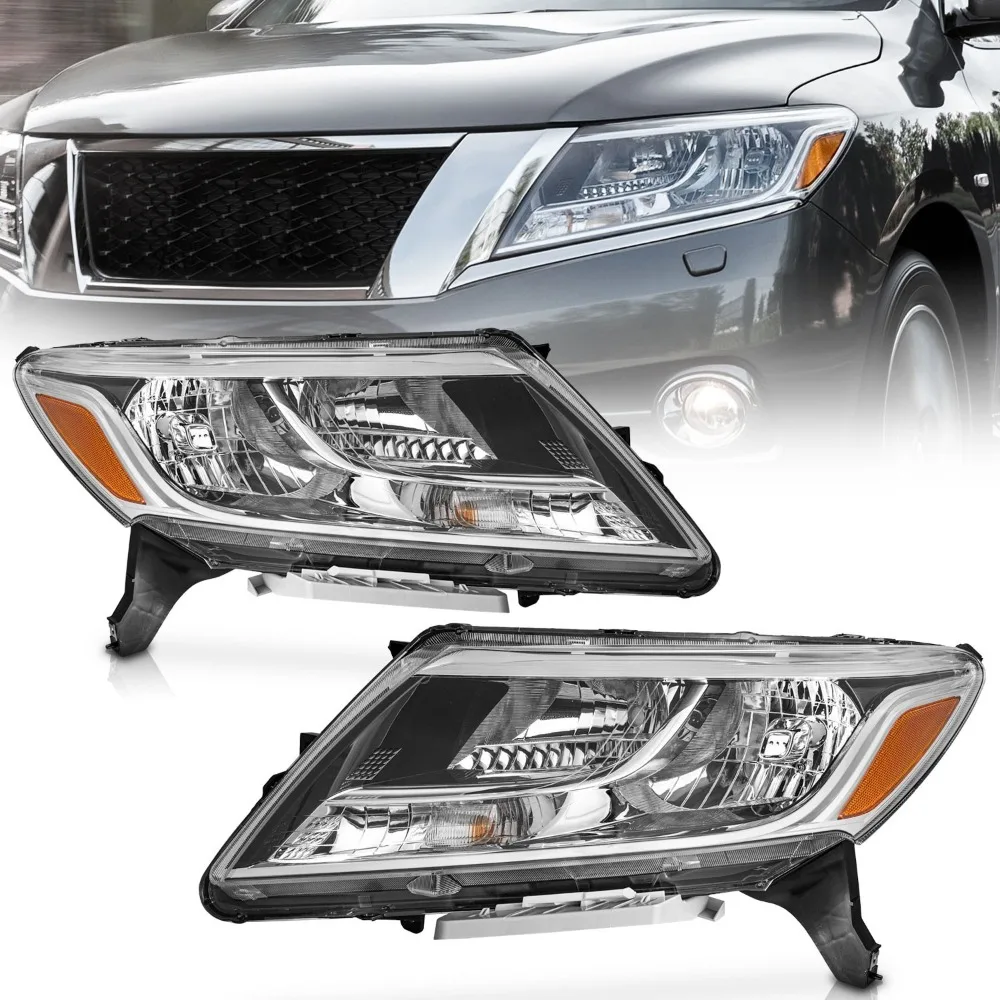 Pair Headlights For 2013-2016 Nissan Pathfinder Halogen Black Headlamps L+R