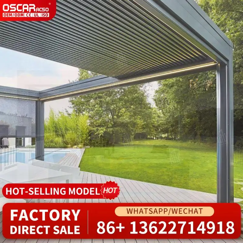 High Quality Movable Waterproof Outdoor Retractable Motorized Sun Shade Bioclimatic Structure for Garden Patio Beach Retractable