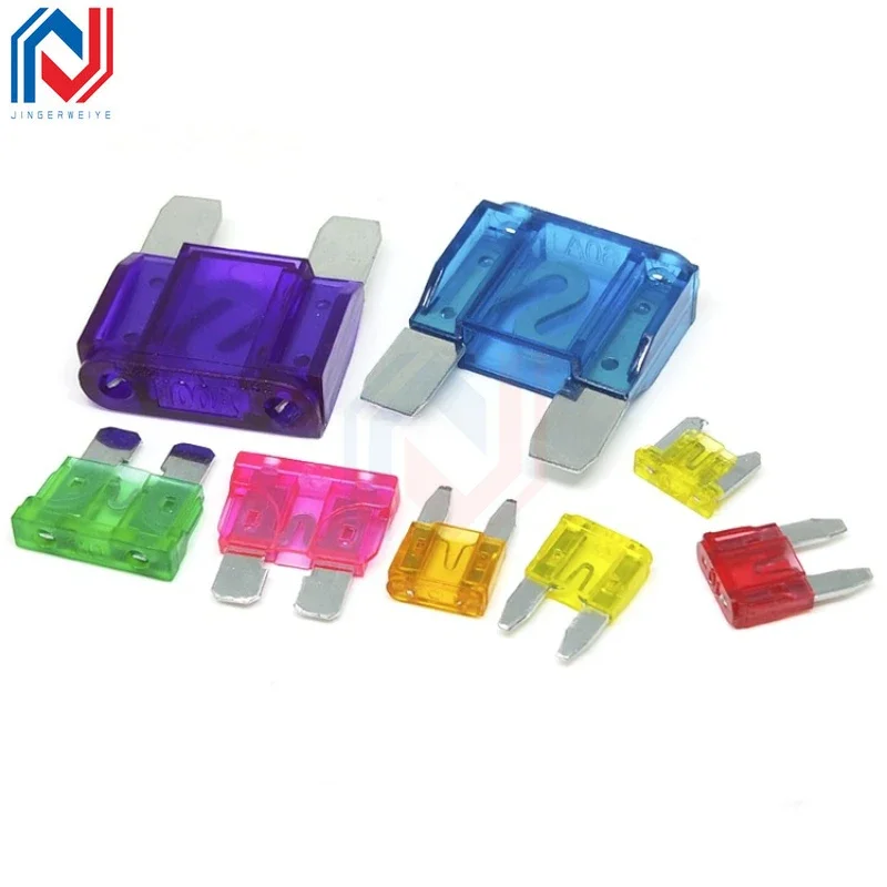 10Pcs/Lot Inser Auto Car Fuse 1A 2A 3A 5A 7.5A 10A 15A 20A 25A 30A 35A 40A ZINC Pins Mini Small Medium Big Size