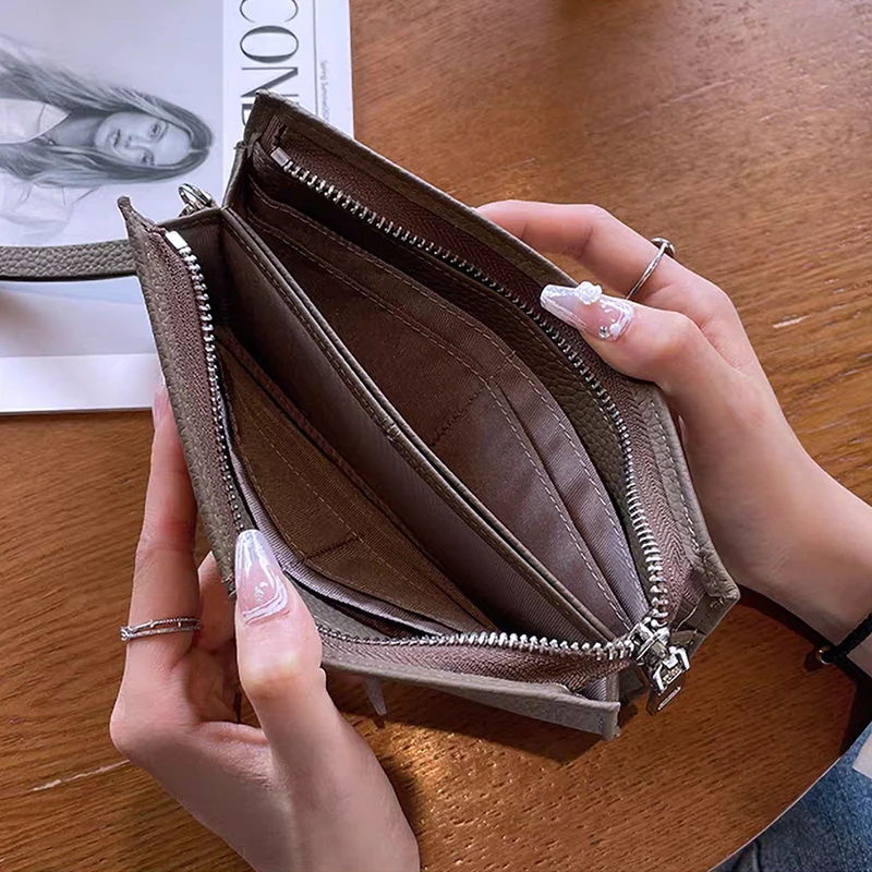 Portafoglio lungo in pelle di mucca di grande capacità Portafoglio multifunzione sottile con pochette per telefono Porta carte da donna con lettere