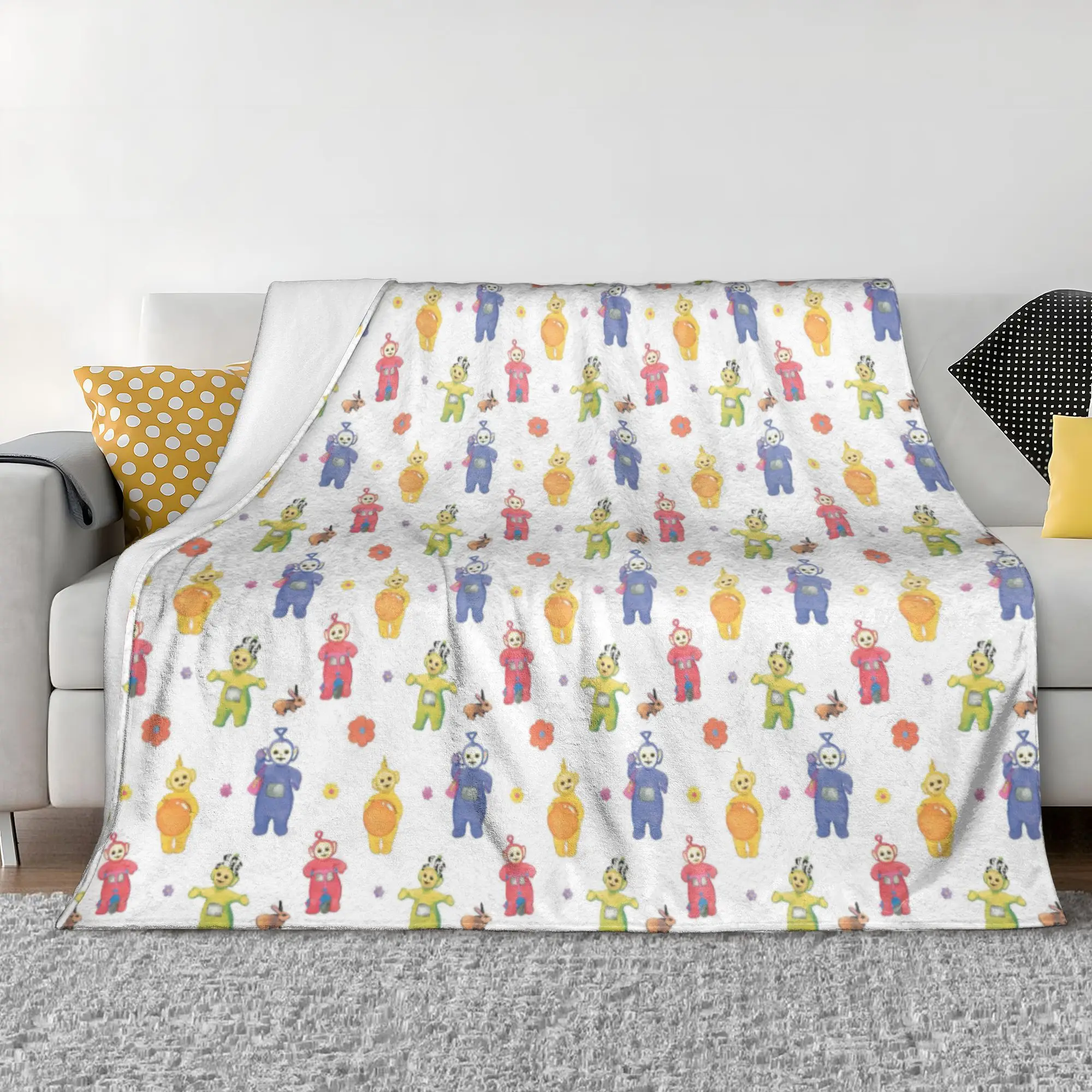 The-Teletubbies Tinky Winky Laa-Laa Flannel Blankets Cute Cartoon Funny Throw Blanket for Bed Sofa Couch 150*125cm Rug Piece