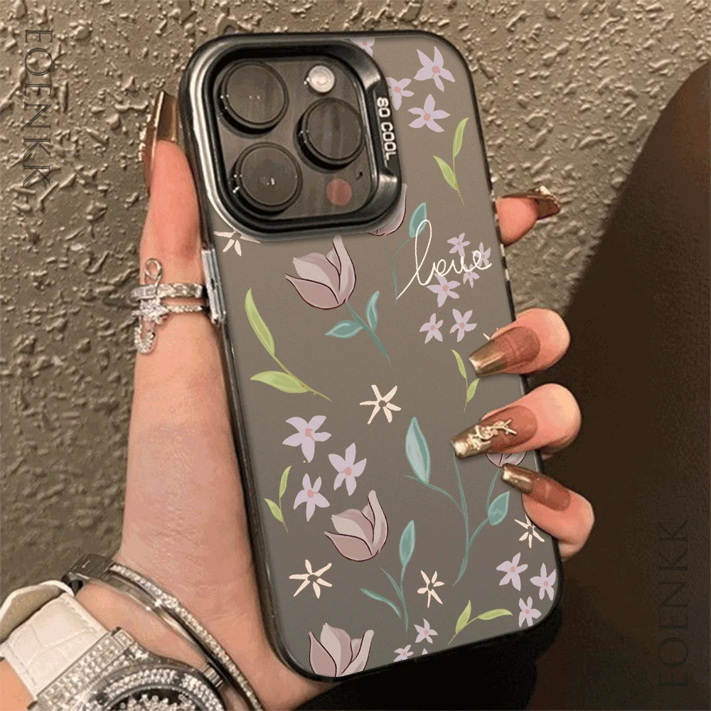 Simple Flower Electroplate Silver IMD Case for iPhone 16 15 14 13 12 11 Pro Max XS 7 8 Plus -Shockproof, Slim Fit Trendy Cover