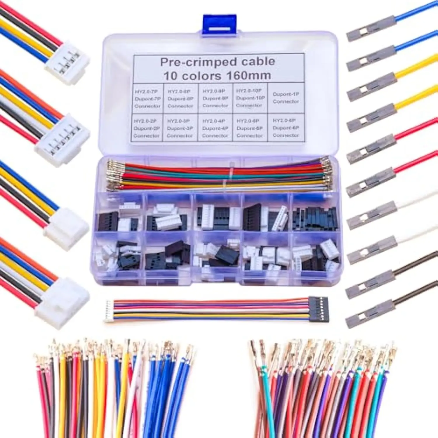 

HY2.0 to Dupont2.54 JST Connector Dupont Connector Kit and Pre-Crimped 22AWG Cable, Housing 16cm Wire (HY-to-Dupont)