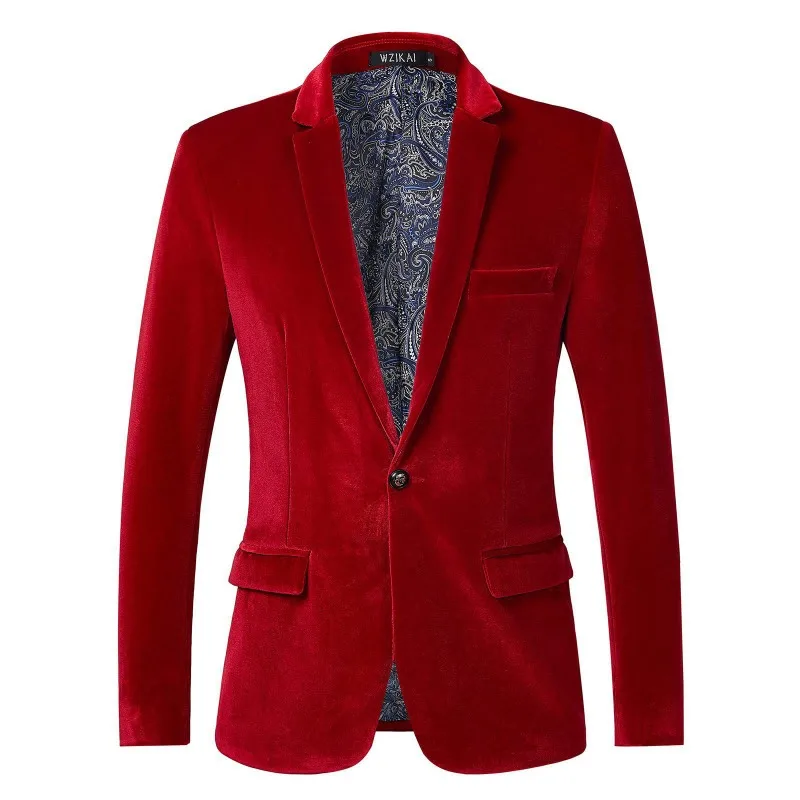 Men's Luxury Velvet Blazer One Button Slim Fit Suit Jacket with Paisley Lining Formal Tuxedo for Wedding Party Prom & Business