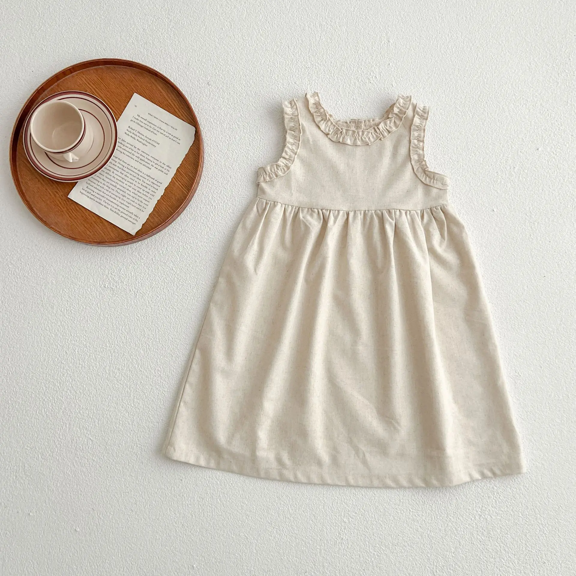 

2025 New Girls Princess Dress Summer Sleeveless Lace Trim Japanese Korean Style Baby Casual Party Photo Outfit Kids Vest Dresses